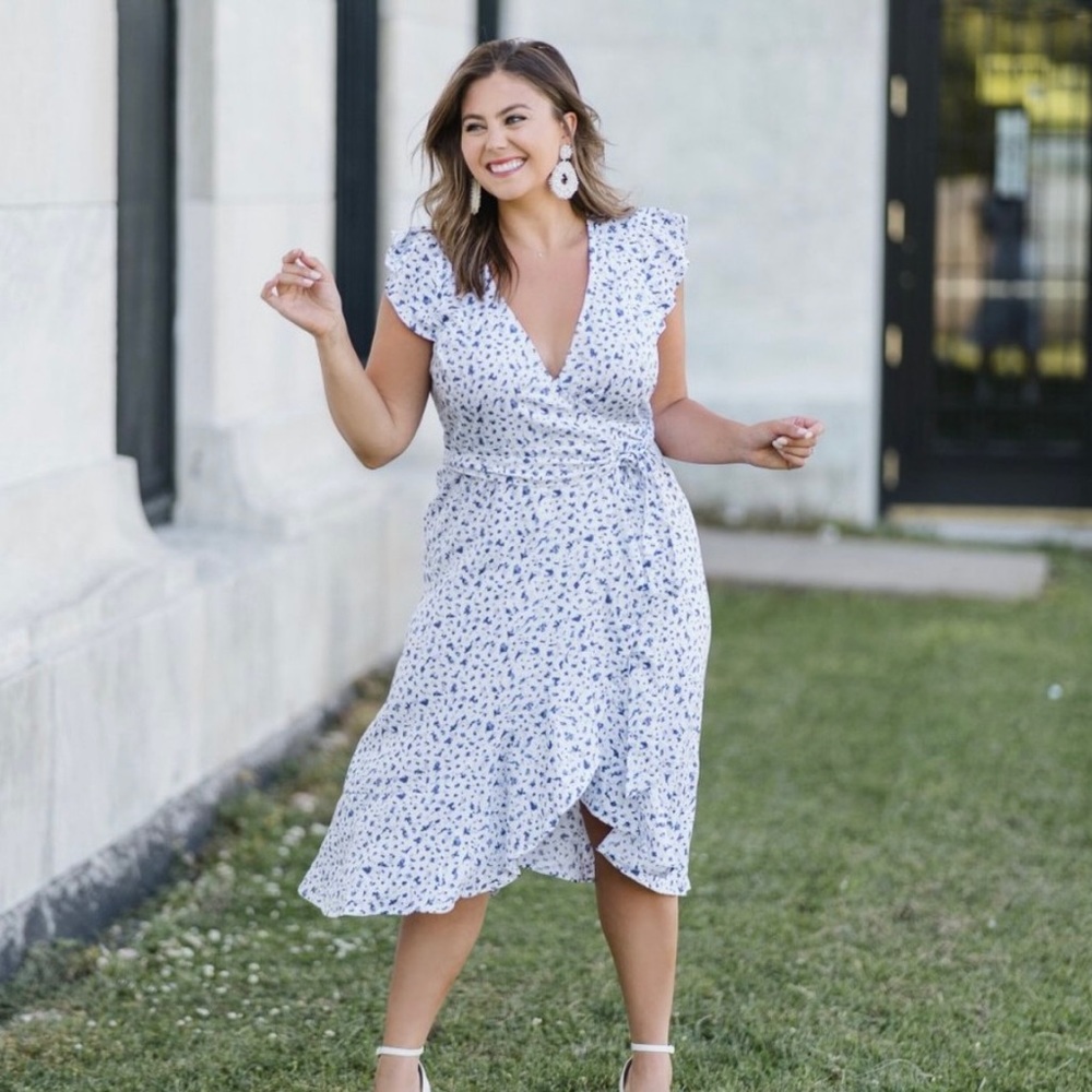 White and purple wrap dress